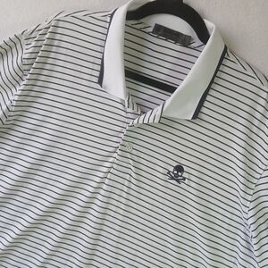 G/FORE Navy Blue Skull & Crossbone Short Sleeve Golf Polo Shirt Mens Large #832